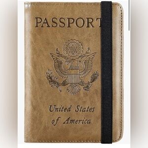 Leather-look Passport Holder Cover with Elastic Band - Brown